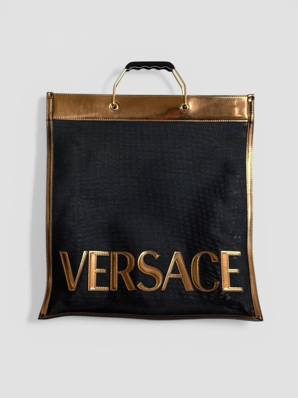 Versace Unisex See Through Leather Trimmed Logo Handbag Bag